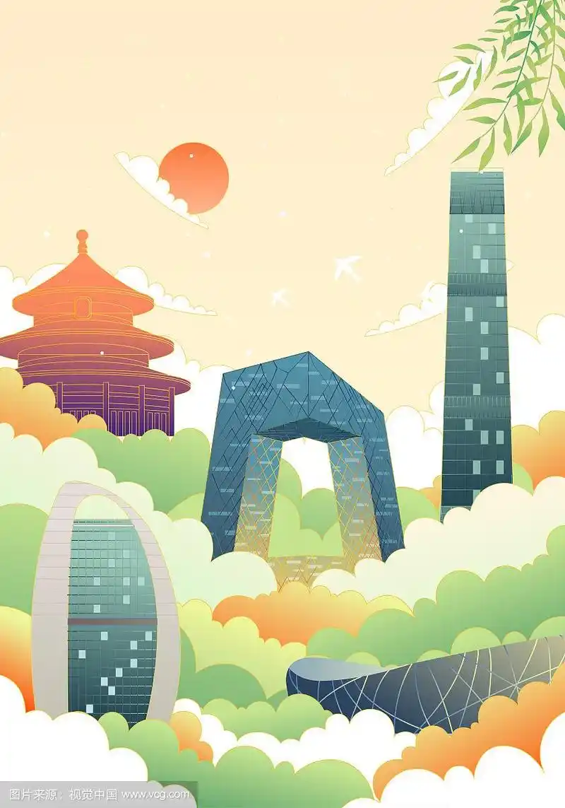 中国北京城市建筑组合矢量插画