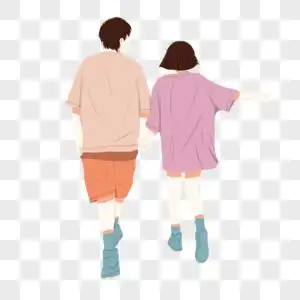 情侣手牵手散步背影图片素材