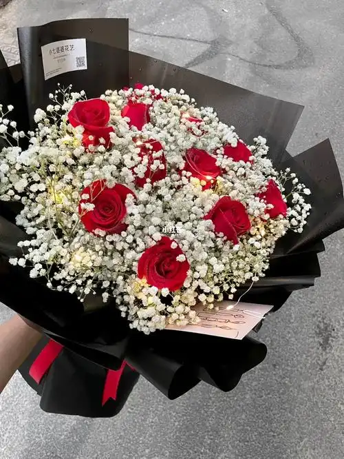 红玫瑰花束  #花束  #满天星花束  #情人节花束  #花店