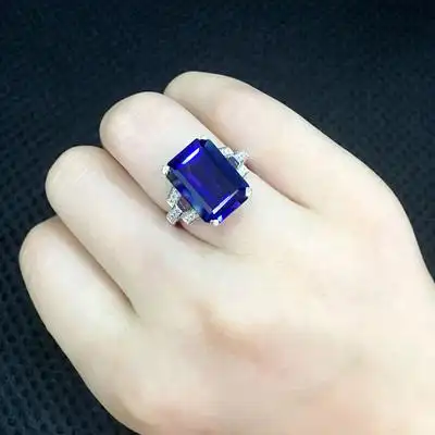 蓝宝石戒指纯银金镶嵌镶嵌克拉彩宝坦桑方形珠宝指环女款手饰