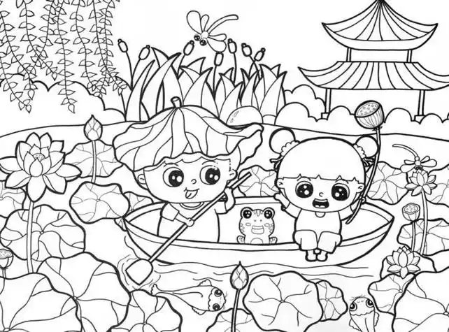 夏天简笔画夏日荷花简笔画图片教程夏荷简笔画儿童荷塘夏简笔画夏日