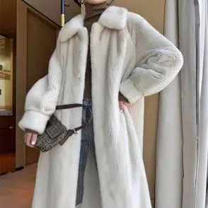 进口天鹅绒貂皮大衣女整貂年轻中长款过膝减龄十字貂环保皮草外套