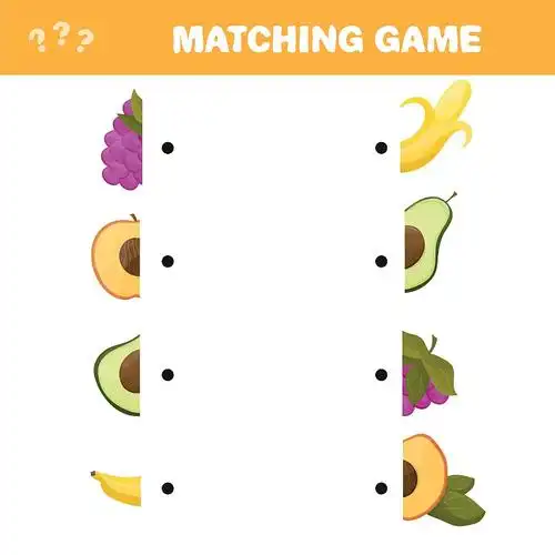 卡通矢量插图教育一半儿童配对游戏图片