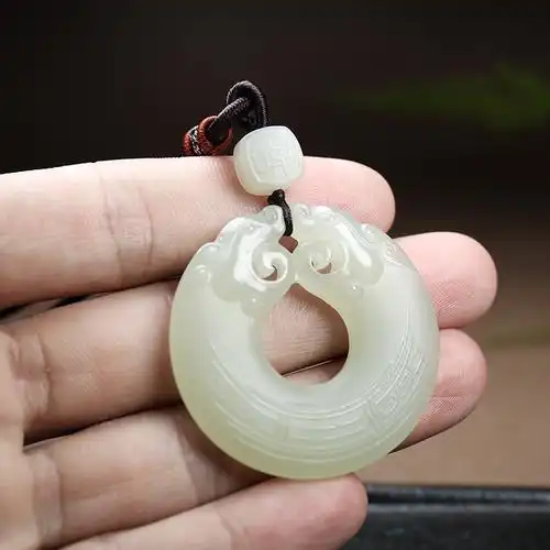 印象眸和田玉平安扣吊坠男女款双龙护主玉坠挂件玉石男士项链玉坠子