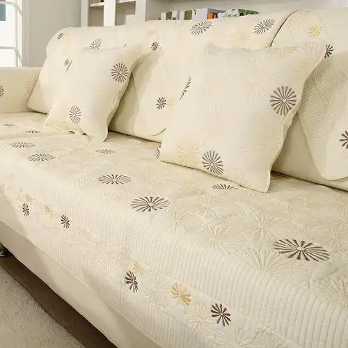 全棉双面绗缝绣花沙发垫批发棉布水洗沙发巾罩套四季组合通用代发