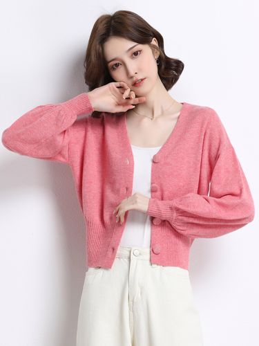 羊毛衫针织开衫女春秋薄款短款上衣外搭红色高腰毛针织衫