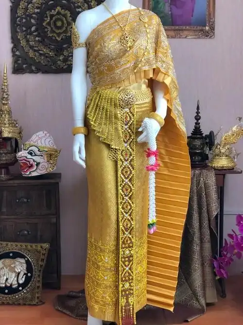 服装隋金金服饰服饰泰国传统泰式礼服金色婚纱摄影婚纱