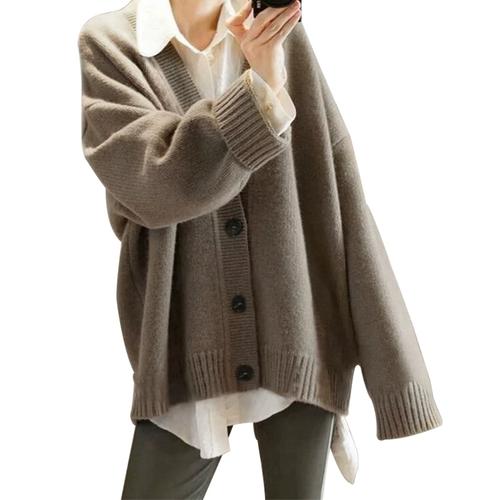 赞暴这版型重磅大克重加厚v领羊绒开衫女纯羊绒毛衣针织外套宽松