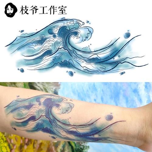 手绘弄浪潮彩绘纹身贴日式刺青男女帅气海浪浪花花臂个性包邮