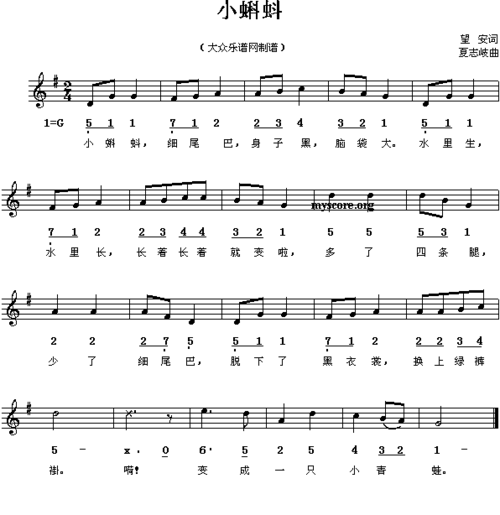 小蝌蚪 歌谱 简谱