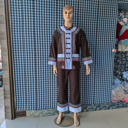 布依族服饰男少数民族黑色土布对襟衣花边款外套长袖套装2022原创