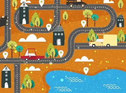 彩色卡通复古街道地图矢量素材
