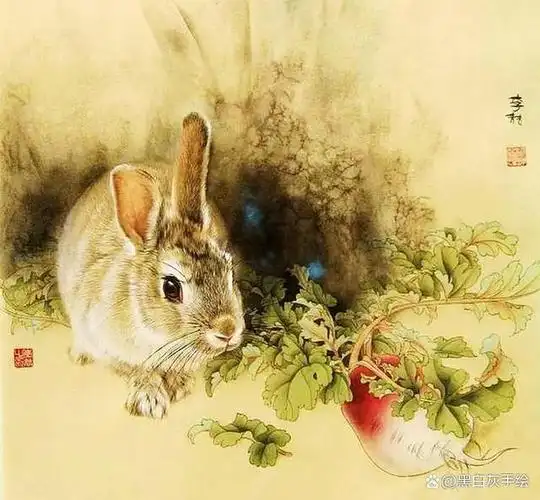 国画版兔子来袭,祝大家前途似锦