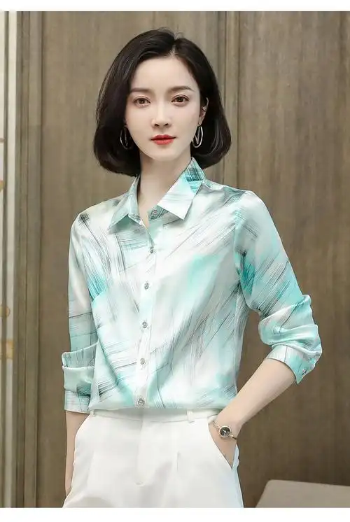 水墨印花真丝衬衫女长袖秋装新款高端减龄上衣复古时尚桑蚕丝衬衣