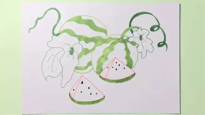 博卡简笔画:小西瓜真可爱,长在藤蔓上,啥时候能吃呢