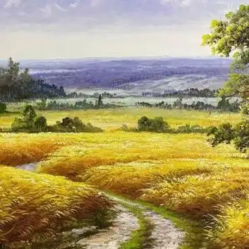 新出炉～麦田丰收田野风景油画