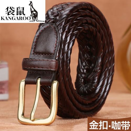 袋鼠轻奢名牌店精致高档男士皮带真皮年轻人休闲纯头层牛皮针扣韩版个
