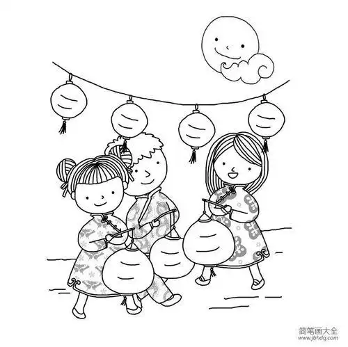 元宵节闹花灯的简笔画2017年好看的元宵闹花灯简笔画元宵佳节到小姑娘