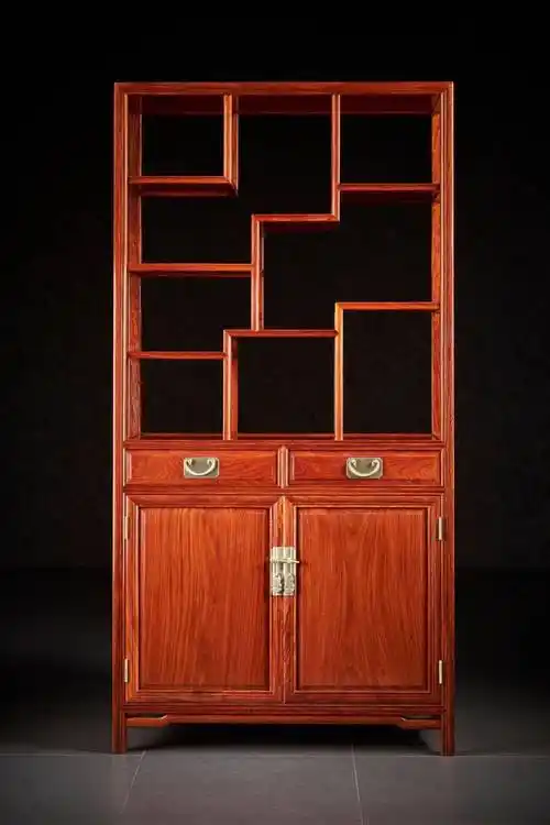 红桥红 | 196 双抽屉带柜门线条 博古架_陈设_产品_咨询