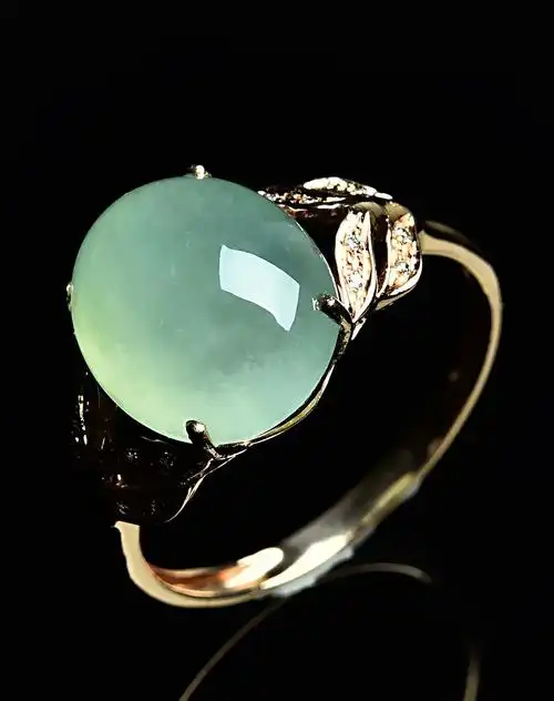 亿珍阁 18k金a货浅绿冰种椭圆形翡翠13#戒指