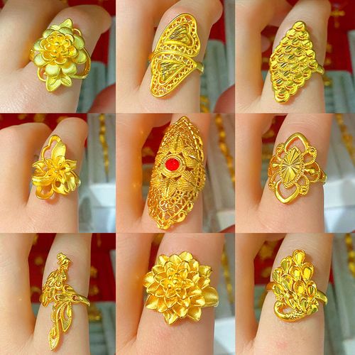 日韩新款18k黄金戒指女欧币镀金开口食指戒仿真金999首饰久不掉色