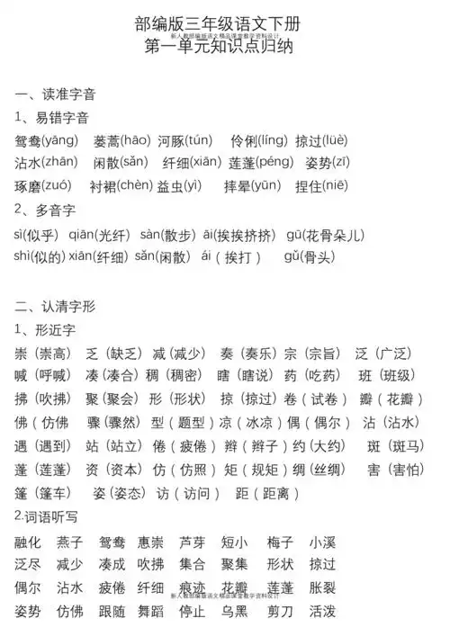 人教部编版语文三年级下册第1-4单元知识点小结.docx 12页