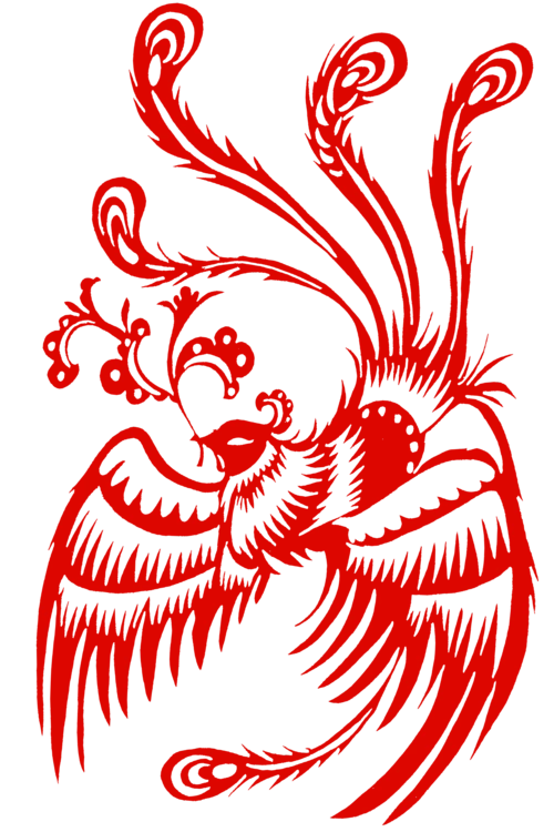 红色系凤凰剪纸免扣素材图片