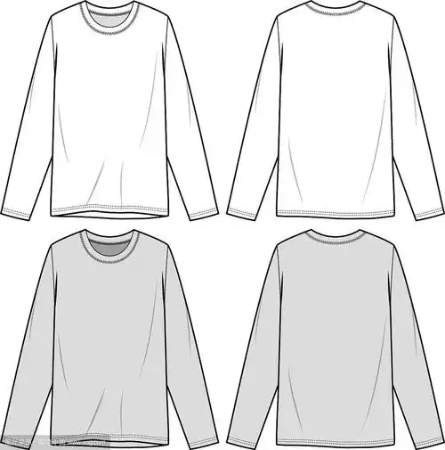 长袖t恤时尚平面草图模板