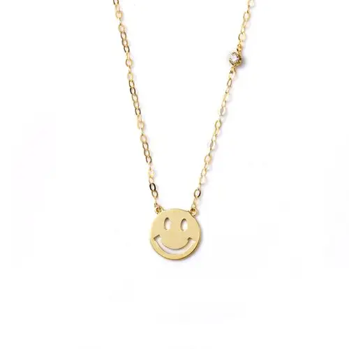 18k金笑脸项链/创意个性/锁骨链/信语首饰/k红/k黄两色可选