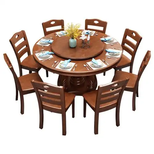 实木餐桌椅组合大圆桌形饭桌8人10人现代简约小户型家用圆餐桌