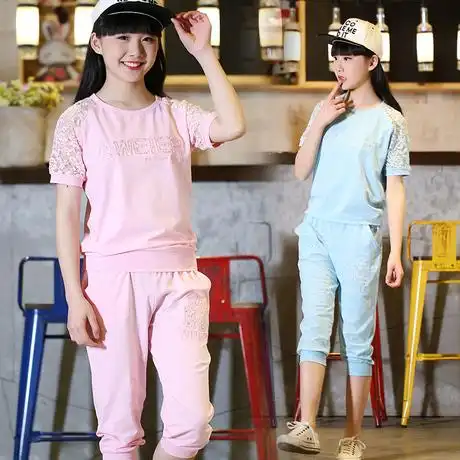 10女大童夏季短袖套装12-13岁中大童运动休闲两件套15岁女孩衣服