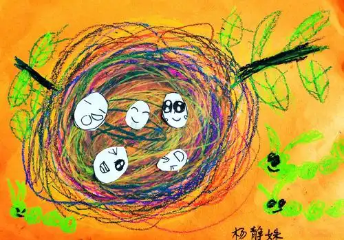 橙子美术&金色幼儿园美术班第九次作品《鸟窝和鸟蛋》