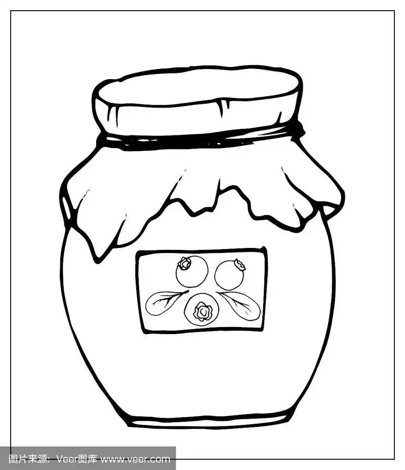 矢量剪影罐子的果酱.在白色背景上孤立的物体.线性手绘插图.