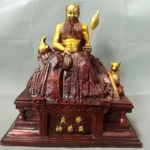 纯铜新款复古怀旧坐像三皇五帝之首神农大帝供奉摆件