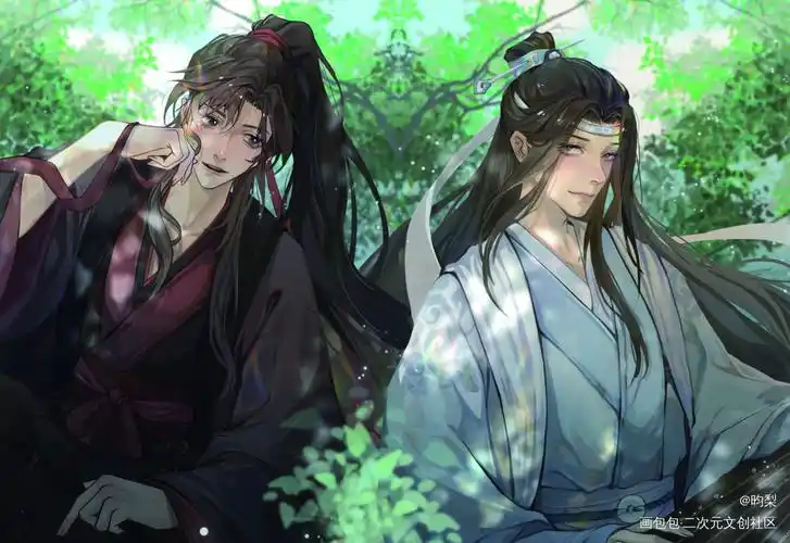 在看谁呀_魔道祖师忘羡蓝忘机魏无羡古风厚涂日系绘画作品