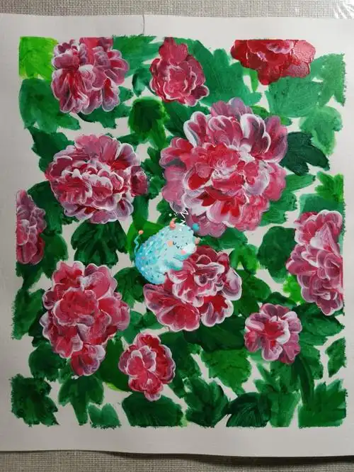 丙烯画74蔷薇牡丹连环