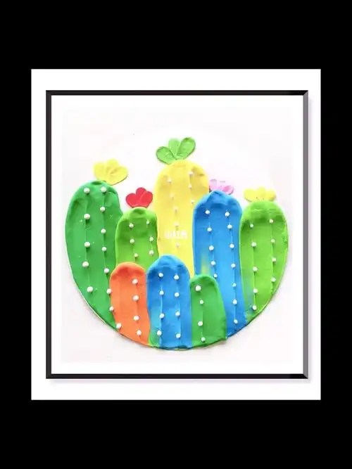 仙人掌彩泥粘土画