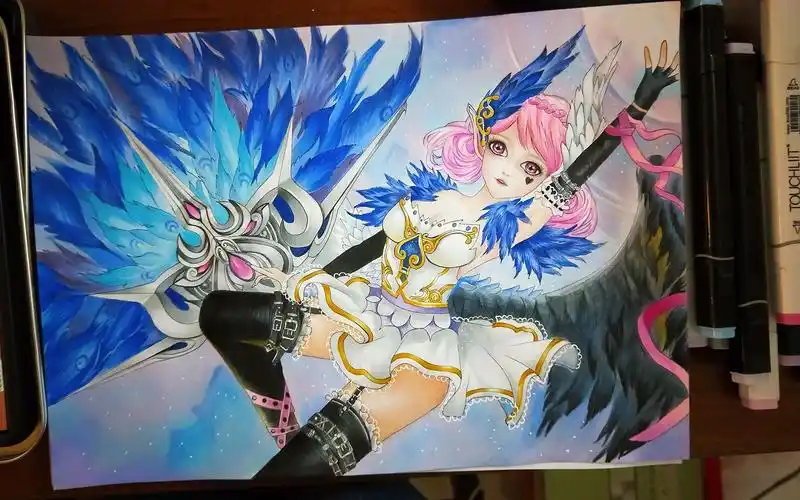 手绘 王者荣耀 小乔 天鹅之梦 【彩铅 马克笔】带色号 背景上色