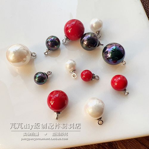 贝珠珍珠小圆滴挂坠挂饰银色扣头手工diy配件编手链手串饰品材料