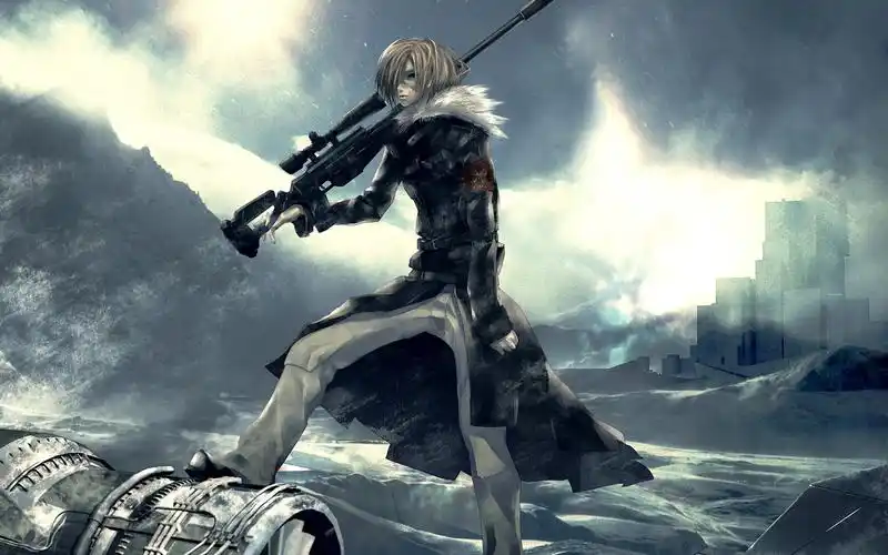 blondes winter snow guns pixiv sniper rifles anime