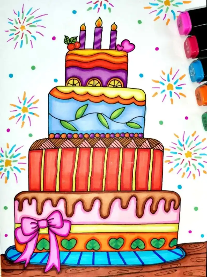 生日蛋糕 创意儿童画 简笔画 卡通 装饰画