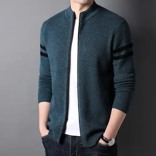 恒源祥100纯羊毛衫男士开衫毛衣长袖针织衫纯色大码休闲外穿毛线衣服