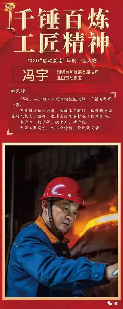 全国劳模冯宇入选2020年度"感动湖南人物"