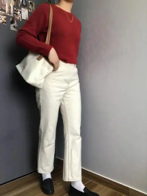 guoe家的这条米白色直筒牛仔裤太百搭了