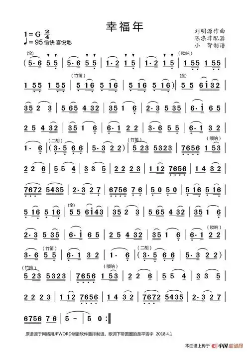 朝乐蒙曲)[二胡谱]幸福年(二胡曲谱)[简谱]幸福年吉祥兔(范修奎戴