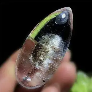 天然巴西白水晶包裹黄铜矿奇石矿物v特色滴水毛衣链男女项链饰品