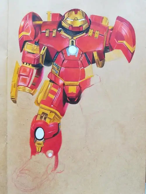 彩铅,钢铁侠,反浩克装甲.