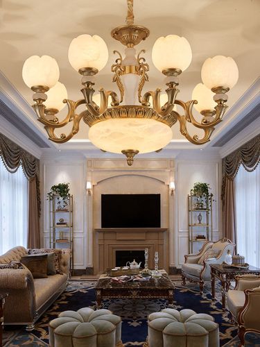 欧式吊灯客厅灯厂家大气天然玉石灯别墅餐厅卧室全铜云石铜灯灯具