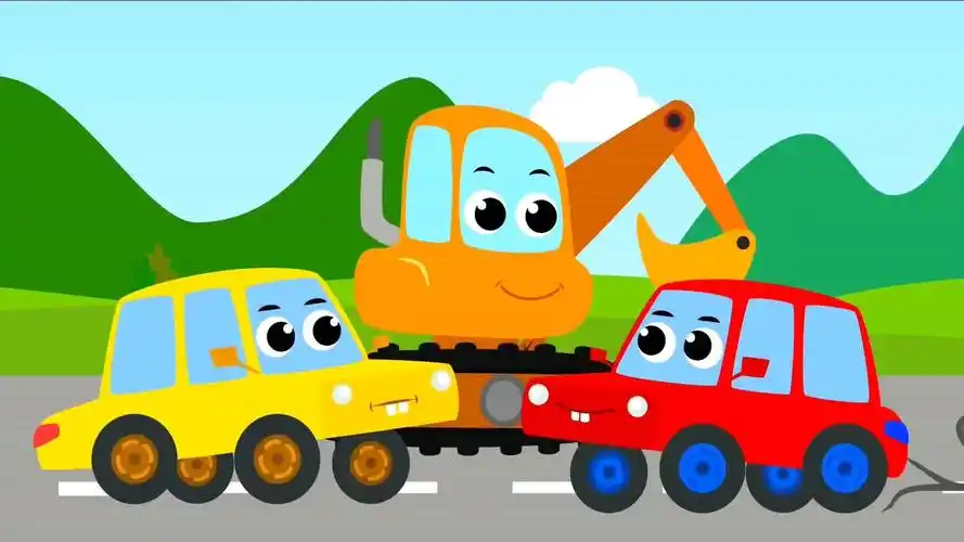 工程车动画,挖掘机救援小汽车