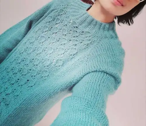 从上往下织女士棒针水滴花样插肩袖套头毛衣-编织教程-编织人生